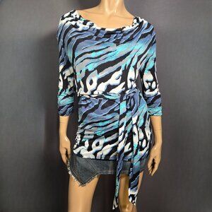 Y2K Blue Animal Print Belted Top Size M Mcbling Indie Sleaze Trashy 2000s